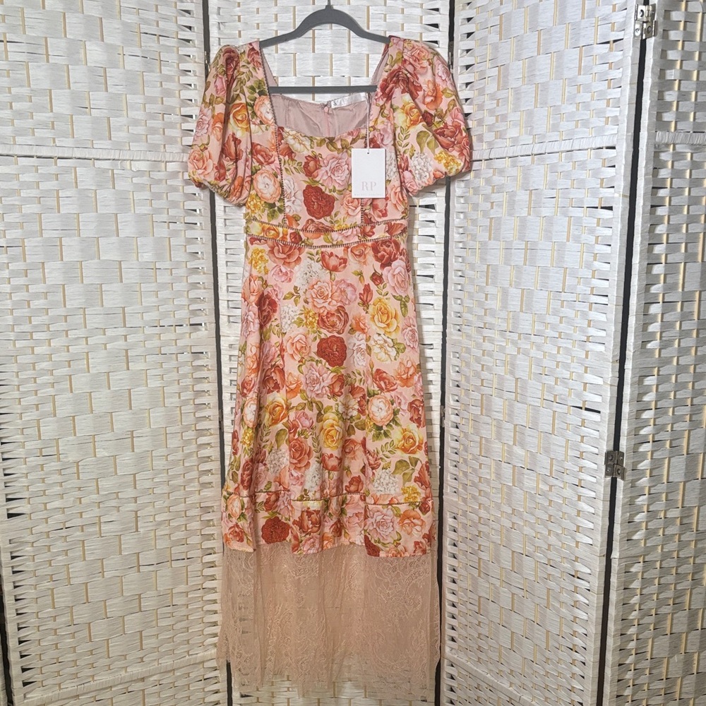 Rachel Parcell Floral Midi Dress w/ lace trim